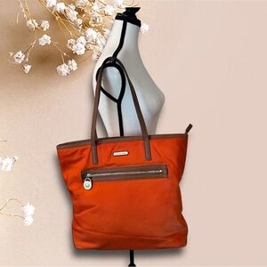 Michael Kors Vibrant Orange Tote with Brown Accents
